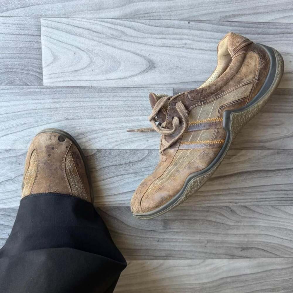 Ecco Canvas Shoes Size 45 Brown Leather Y2K
